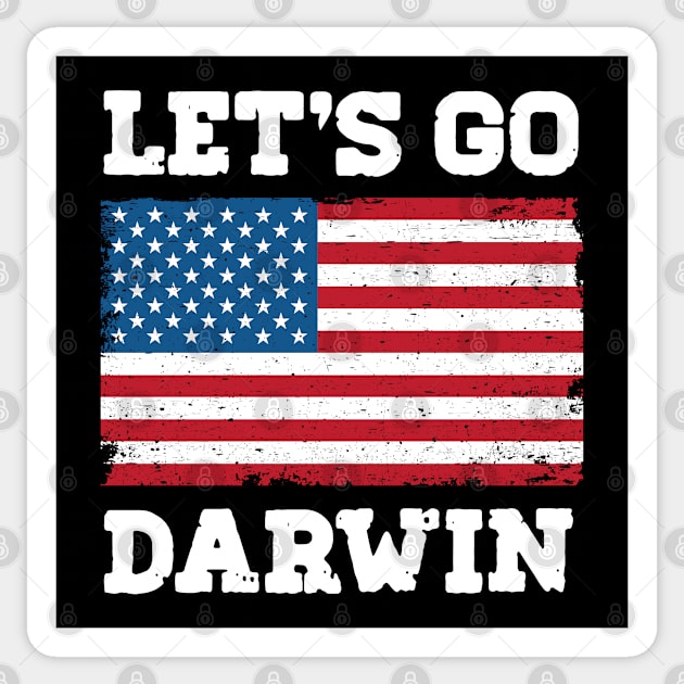 Let's Go Darwin Funny Sarcastic Women Men Vintage USA Flag Lets Go Darwin Merch Sticker by dianoo